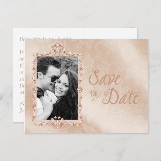 エレガントアイボリーと金ゴールド写真の保存日付 案内ポストカード (正面/裏面)