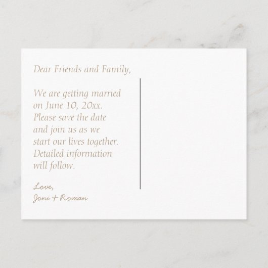 エレガントアイボリーと金ゴールド写真の保存日付 案内ポストカード (裏面)