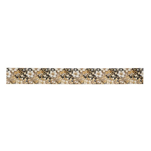 エレガントアイボリーと黒フローラ サテンリボン (正面)