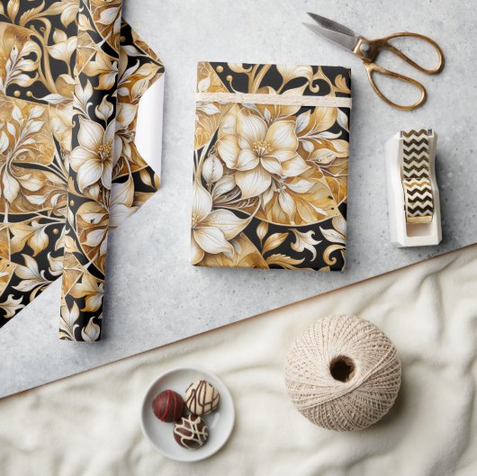 エレガントアイボリーとB；バックフローラティッシュペーパー ラッピングペーパー (クラフト)