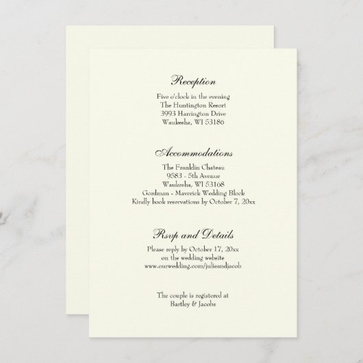 エレガントアイボリークラシックウェディングレセプション招待状 招待状 (正面/裏面)