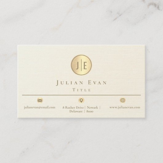 エレガントアイボリークリーミーな金ゴールド光沢サークルモノグラム 名刺 (正面)