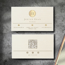 エレガントアイボリークリーミーな金ゴールド光沢サークルモノグラム 名刺