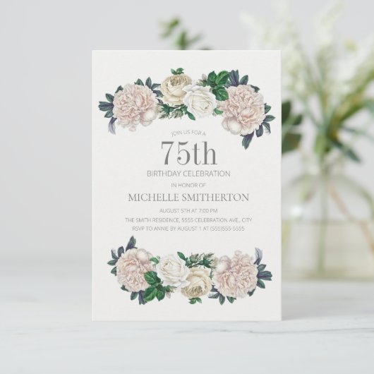エレガントアイボリークリームフローラ75th誕生日 招待状 (スタンド正面)