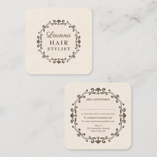 エレガントアイボリークリーム美容師アポイントメントカード 予約カード (正面/裏面)