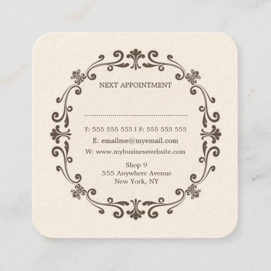 エレガントアイボリークリーム美容師アポイントメントカード 予約カード (裏面)