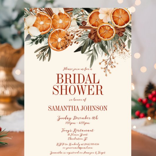 エレガントアイボリーシトラスフローラブライダルシャワー 招待状