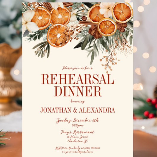 エレガントアイボリーシトラスフローラリハーサルディナー 招待状