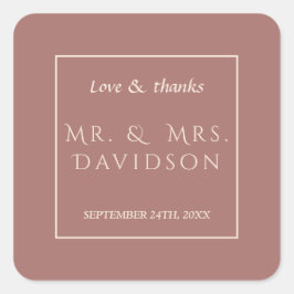 エレガントアイボリーダークピーチフレームタイポグラフィ結婚ズ スクエアシール