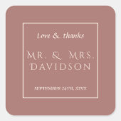 エレガントアイボリーダークピーチフレームタイポグラフィ結婚ズ スクエアシール (正面)