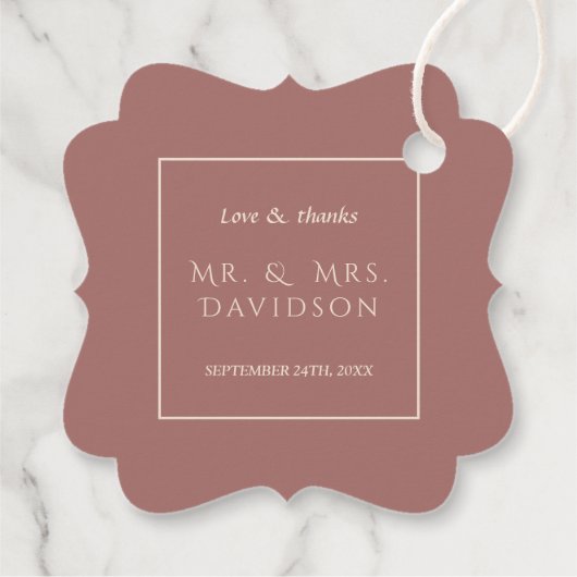 エレガントアイボリーダークピーチフレームタイポグラフィ結婚ズ フェイバータグ (裏面)