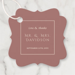 エレガントアイボリーダークピーチフレームタイポグラフィ結婚ズ フェイバータグ