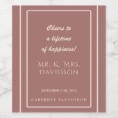 エレガントアイボリーダークピーチフレームタイポグラフィ結婚ズ ワインラベル (シングルラベル)