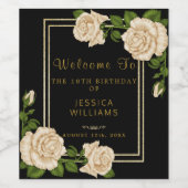 エレガントアイボリーバラ&金ゴールドグリッター18誕生日 ワインラベル (シングルラベル)