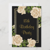 エレガントアイボリーバラ&金ゴールドグリッター18誕生日 招待状 (正面)