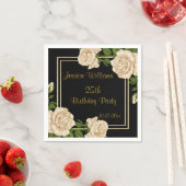 エレガントアイボリーバラ&金ゴールドグリッター25誕生日 スタンダードカクテルナプキン (インサイチュ)