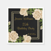 エレガントアイボリーバラ&金ゴールドグリッター25誕生日 スタンダードカクテルナプキン (正面)