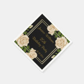 エレガントアイボリーバラ&金ゴールドグリッター25誕生日 スタンダードカクテルナプキン (角)
