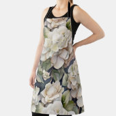 エレガントアイボリーピンク緑のネイビー色フローラ エプロン (インサイチュ)