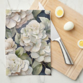 エレガントアイボリーピンク緑のネイビー色フローラ キッチンタオル (四つ折り)