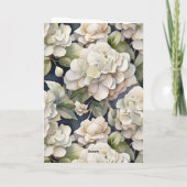 エレガントアイボリーピンク緑のネイビー色フローラ サンキューカード (裏面)