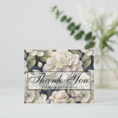 エレガントアイボリーピンク緑のネイビー色フローラ サンキューカード (スタンド正面)