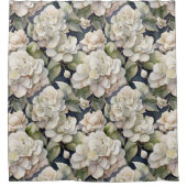 エレガントアイボリーピンク緑のネイビー色フローラ シャワーカーテン (正面)