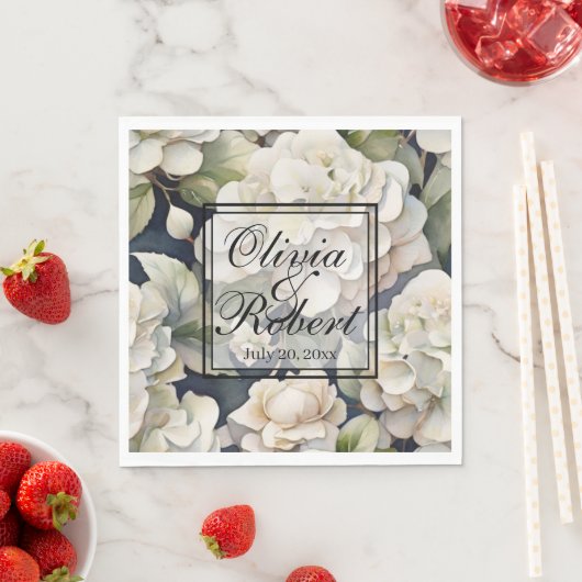 エレガントアイボリーピンク緑のネイビー色フローラ スタンダードランチョンナプキン (インサイチュ)