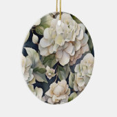 エレガントアイボリーピンク緑のネイビー色フローラ セラミックオーナメント (右)