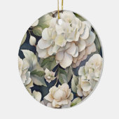 エレガントアイボリーピンク緑のネイビー色フローラ セラミックオーナメント (左)