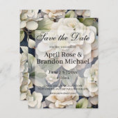 エレガントアイボリーピンク緑のネイビー色フローラ セーブザデート (正面/裏面)