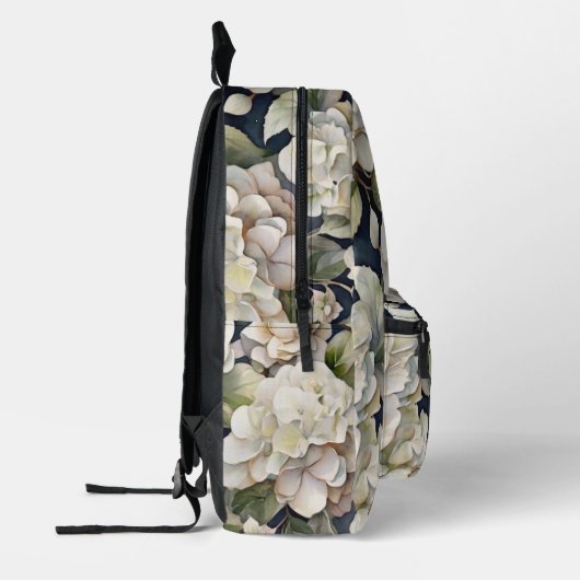 エレガントアイボリーピンク緑のネイビー色フローラ プリントバックパック (左)