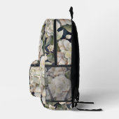 エレガントアイボリーピンク緑のネイビー色フローラ プリントバックパック (右)