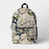 エレガントアイボリーピンク緑のネイビー色フローラ プリントバックパック (正面)
