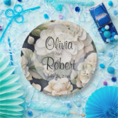 エレガントアイボリーピンク緑のネイビー色フローラ ペーパープレート (パーティー)