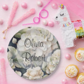 エレガントアイボリーピンク緑のネイビー色フローラ ペーパープレート (パーティー)