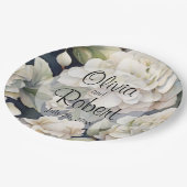 エレガントアイボリーピンク緑のネイビー色フローラ ペーパープレート (アングル)