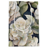 エレガントアイボリーピンク緑のネイビー色フローラ ミディアムペーパーバッグ (正面)