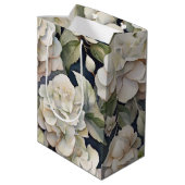 エレガントアイボリーピンク緑のネイビー色フローラ ミディアムペーパーバッグ (裏面アングル)