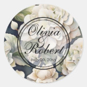 エレガントアイボリーピンク緑のネイビー色フローラ ラウンドシール (正面)