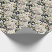 エレガントアイボリーピンク緑のネイビー色フローラ ラッピングペーパー (角)