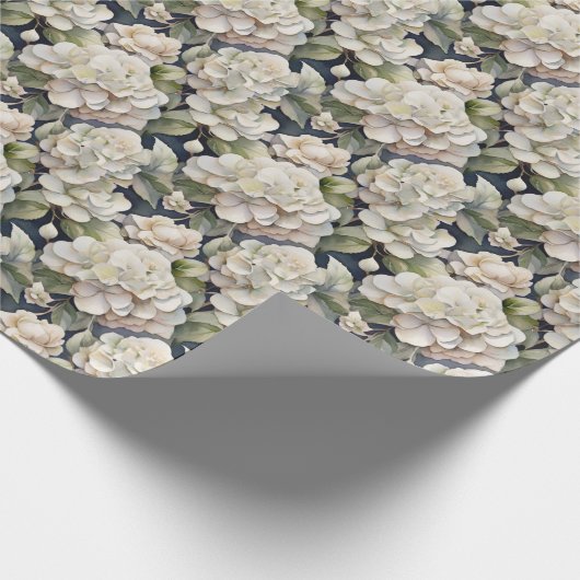 エレガントアイボリーピンク緑のネイビー色フローラ ラッピングペーパー (角)