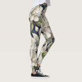 エレガントアイボリーピンク緑のネイビー色フローラ レギンス (右)