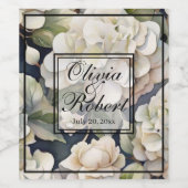 エレガントアイボリーピンク緑のネイビー色フローラ ワインラベル (シングルラベル)