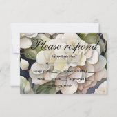 エレガントアイボリーピンク緑のネイビー色フローラ 出欠カード (正面)