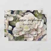 エレガントアイボリーピンク緑のネイビー色フローラ 出欠カード (正面/裏面)