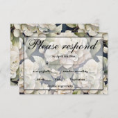 エレガントアイボリーピンク緑のネイビー色フローラ 出欠カード (正面/裏面)