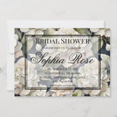 エレガントアイボリーピンク緑のネイビー色フローラ 招待状 (正面)