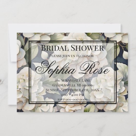 エレガントアイボリーピンク緑のネイビー色フローラ 招待状 (正面)