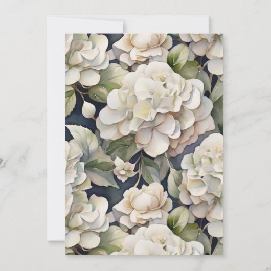 エレガントアイボリーピンク緑のネイビー色フローラ 招待状 (裏面)